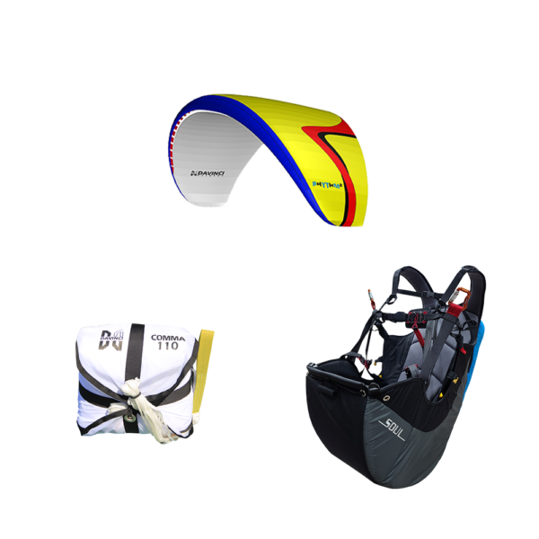 Pack complet de parapente Davinci - Voile, Sellette classique, Secours